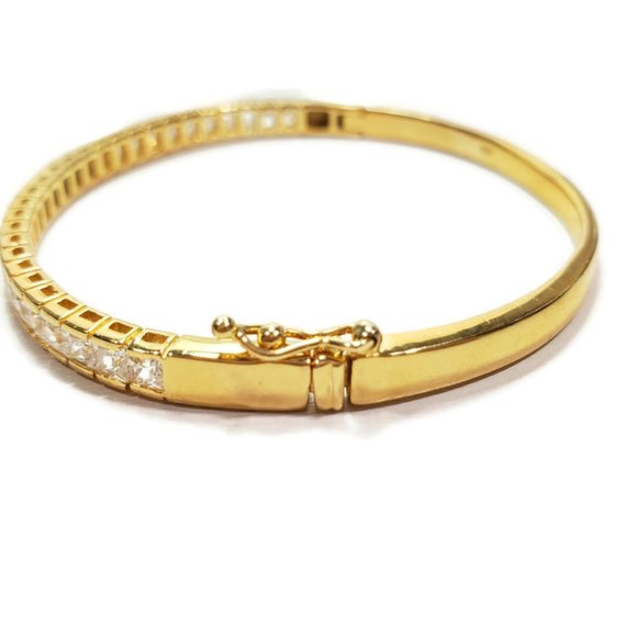 Gold CZ Bangle with Safety Clasp 7" - Picture 8 of 9
